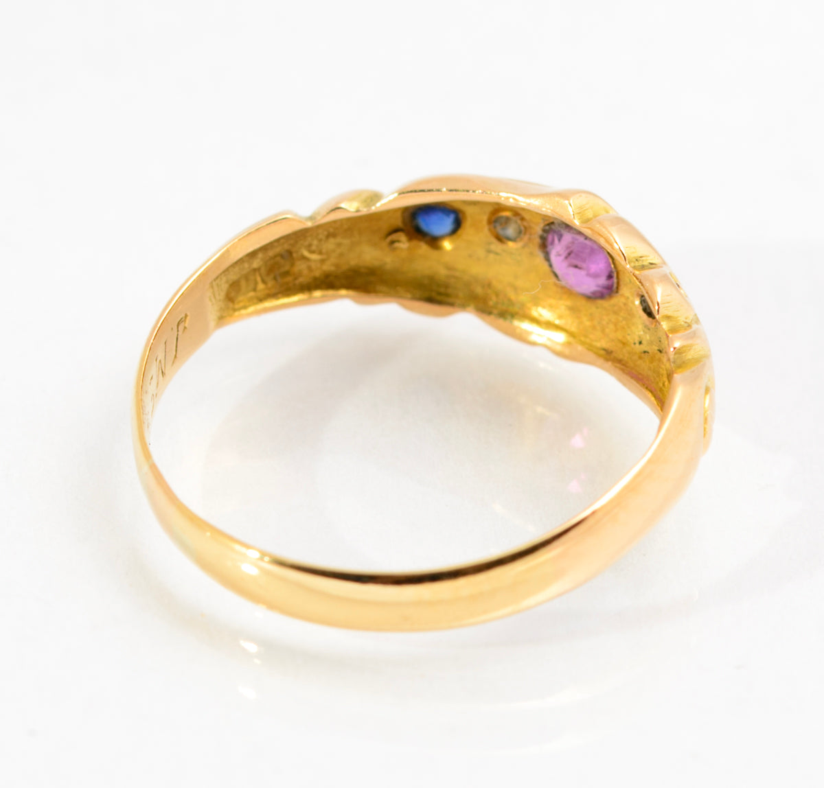 Antique 18ct Gold Natural Ruby Diamond & Sapphire Ring Chester Hallmark (A2155)