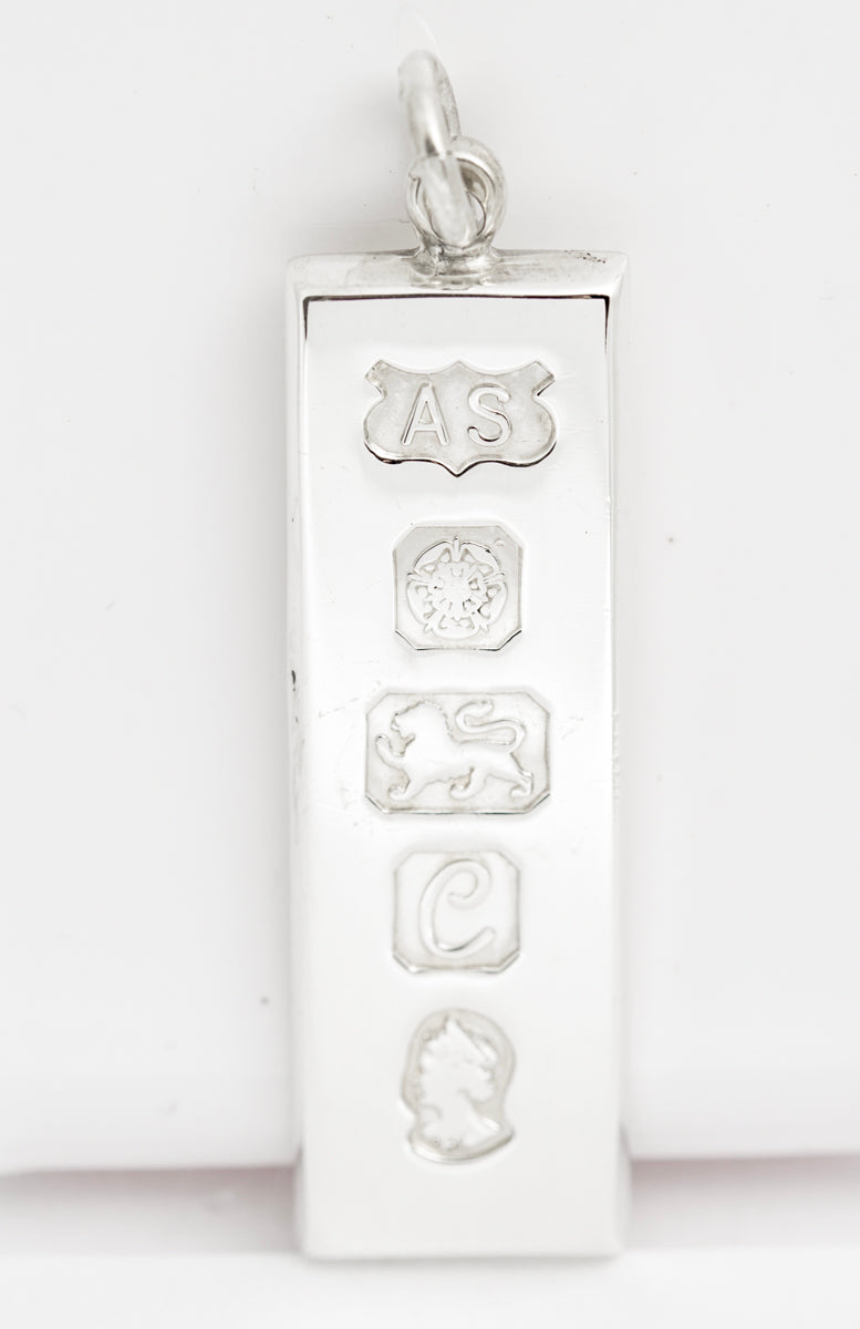 Vintage 1977 Silver Jubilee Sterling Silver Large Ingot Pendant Feature Hallmark (A2159)