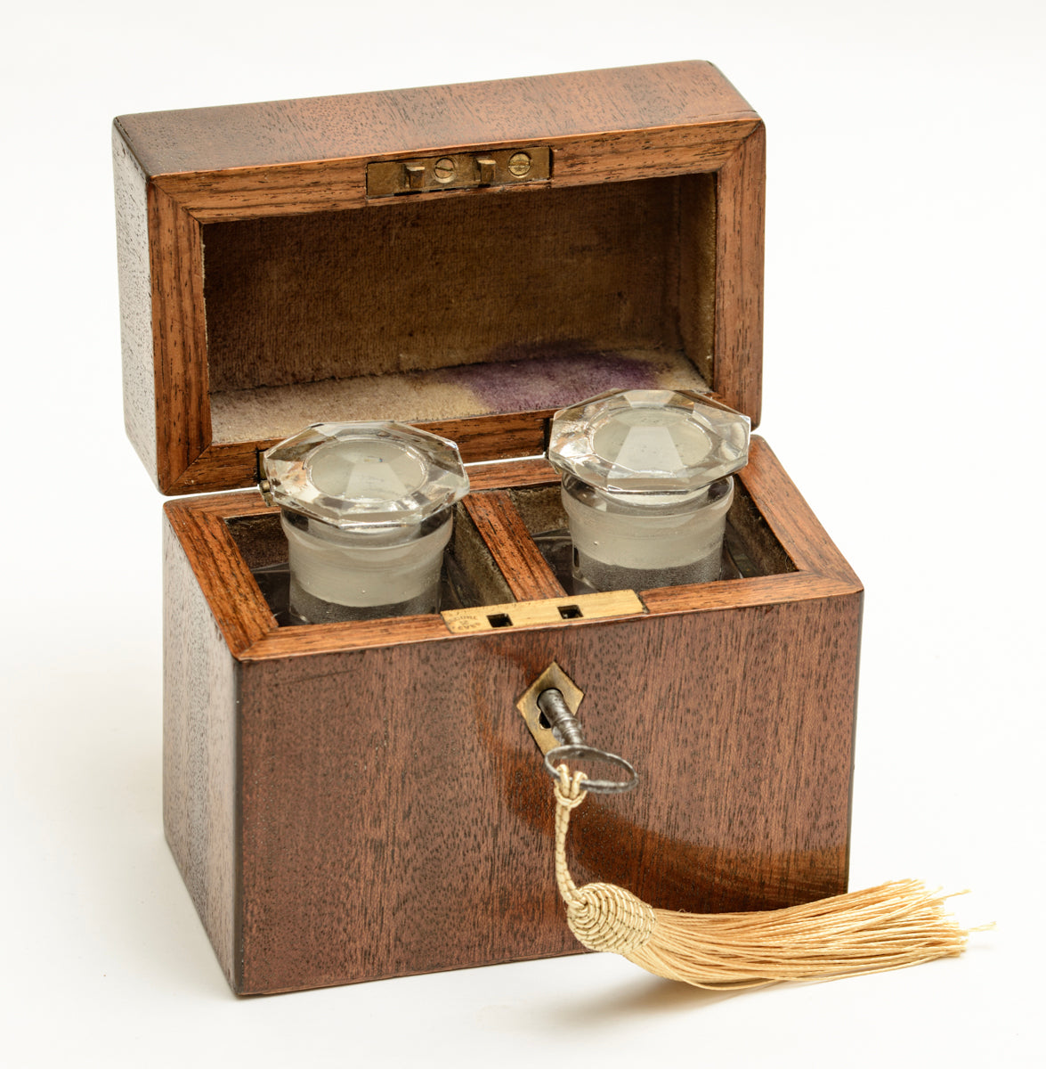 Antique Victorian Wooden Scent Box With 2 Yardley Perfume/Salt Bottles (A2168)