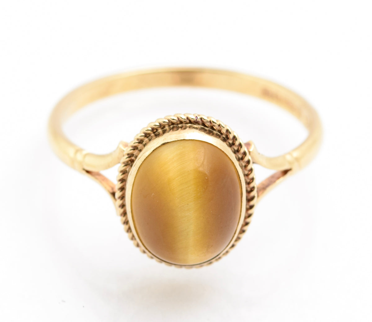 Vintage 9ct Yellow Gold Ring With Tigers Eye Polished Oval Cabochon Hallmarked (B2179)