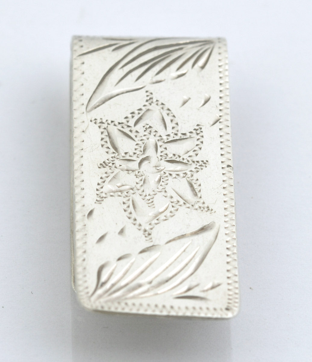 Vintage Mexican Sterling Silver Money Clip With Bright Cut Floral Design (B2195)