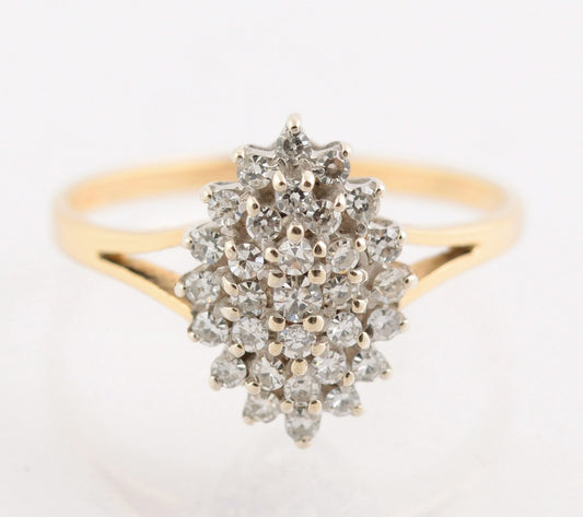 Vintage 9ct Yellow Gold Diamond Cluster Marquise Ring 0.3 tcw Hallmarked Size P (B2201)