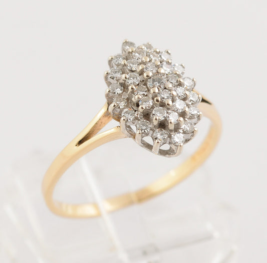 Vintage 9ct Yellow Gold Diamond Cluster Marquise Ring 0.3 tcw Hallmarked Size P (B2201)