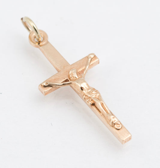 Vintage 9ct Solid Yellow Gold Crucifix Cross Pendant Sheffield Hallmark 1977 (B2208)