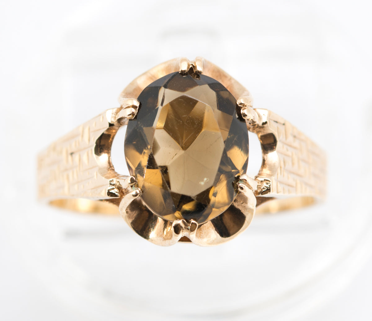 Vintage 9ct Yellow Gold Ring With 1.8 Carat Natural Smoky Quartz Gemstone (B2213)