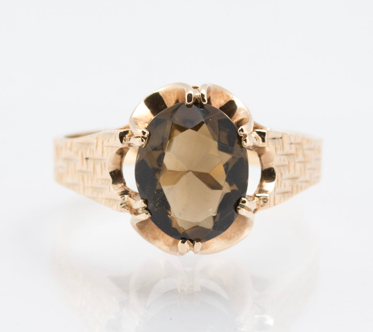 Vintage 9ct Yellow Gold Ring With 1.8 Carat Natural Smoky Quartz Gemstone (B2213)