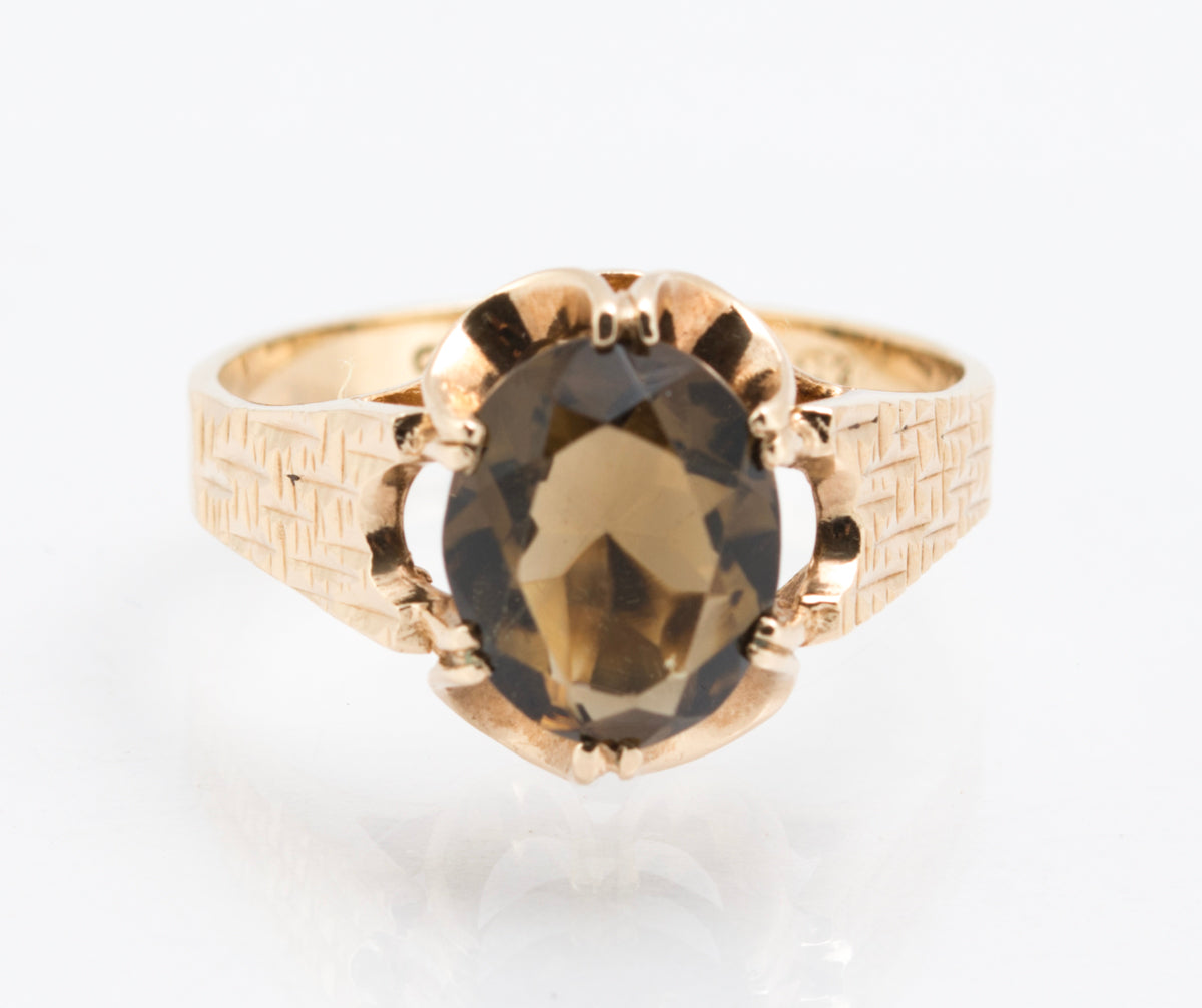 Vintage 9ct Yellow Gold Ring With 1.8 Carat Natural Smoky Quartz Gemstone (B2213)