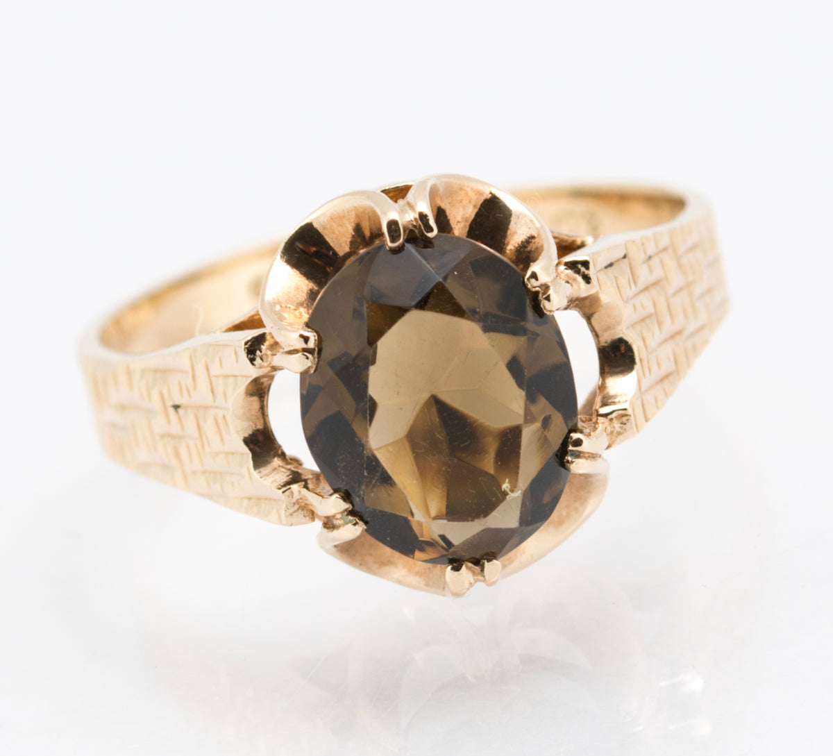 Vintage 9ct Yellow Gold Ring With 1.8 Carat Natural Smoky Quartz Gemstone (B2213)