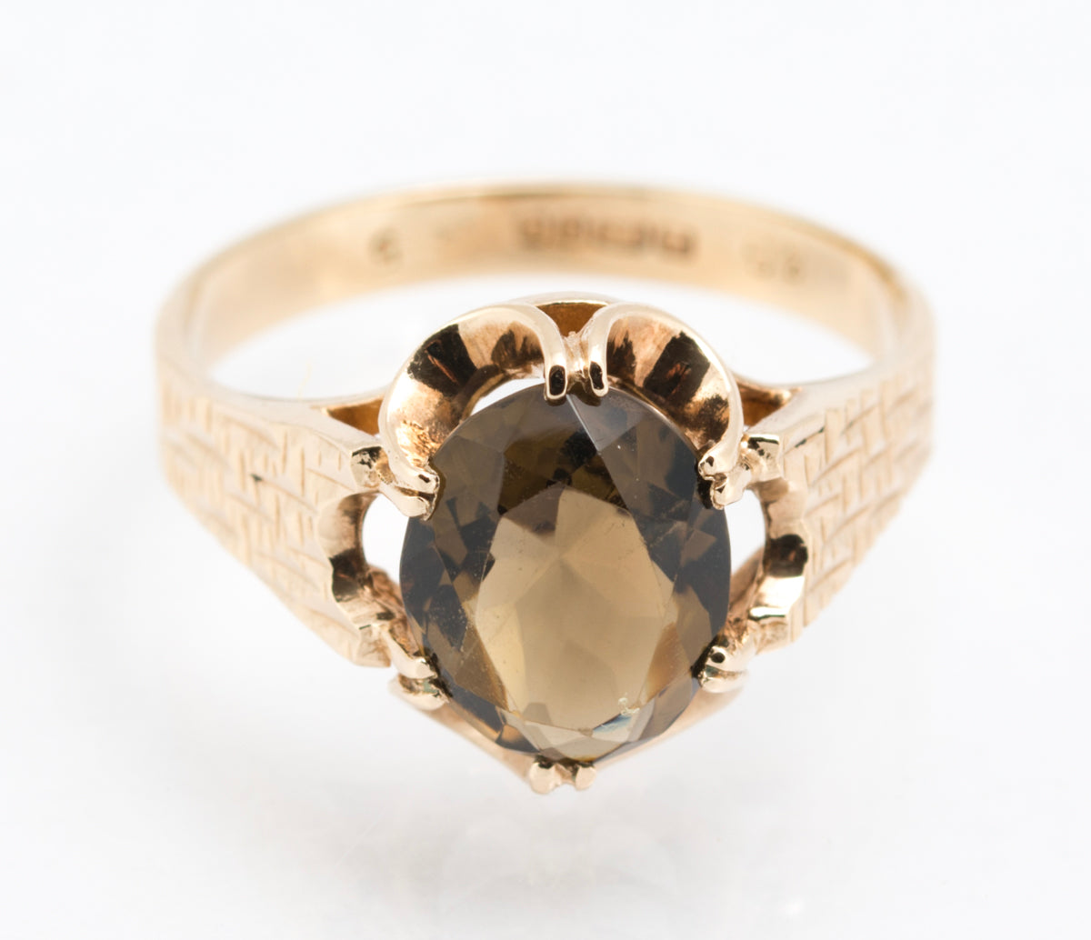 Vintage 9ct Yellow Gold Ring With 1.8 Carat Natural Smoky Quartz Gemstone (B2213)