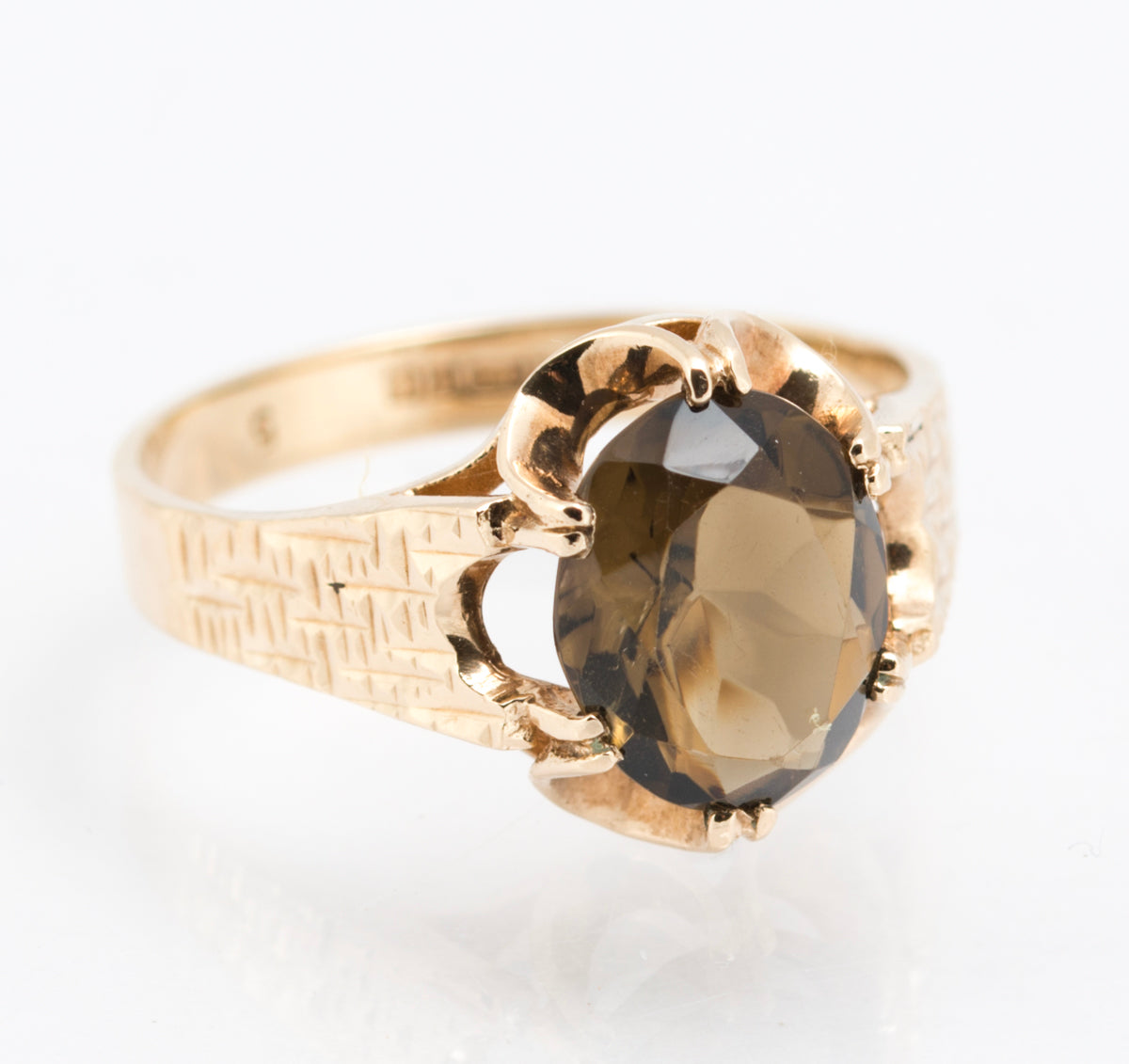 Vintage 9ct Yellow Gold Ring With 1.8 Carat Natural Smoky Quartz Gemstone (B2213)