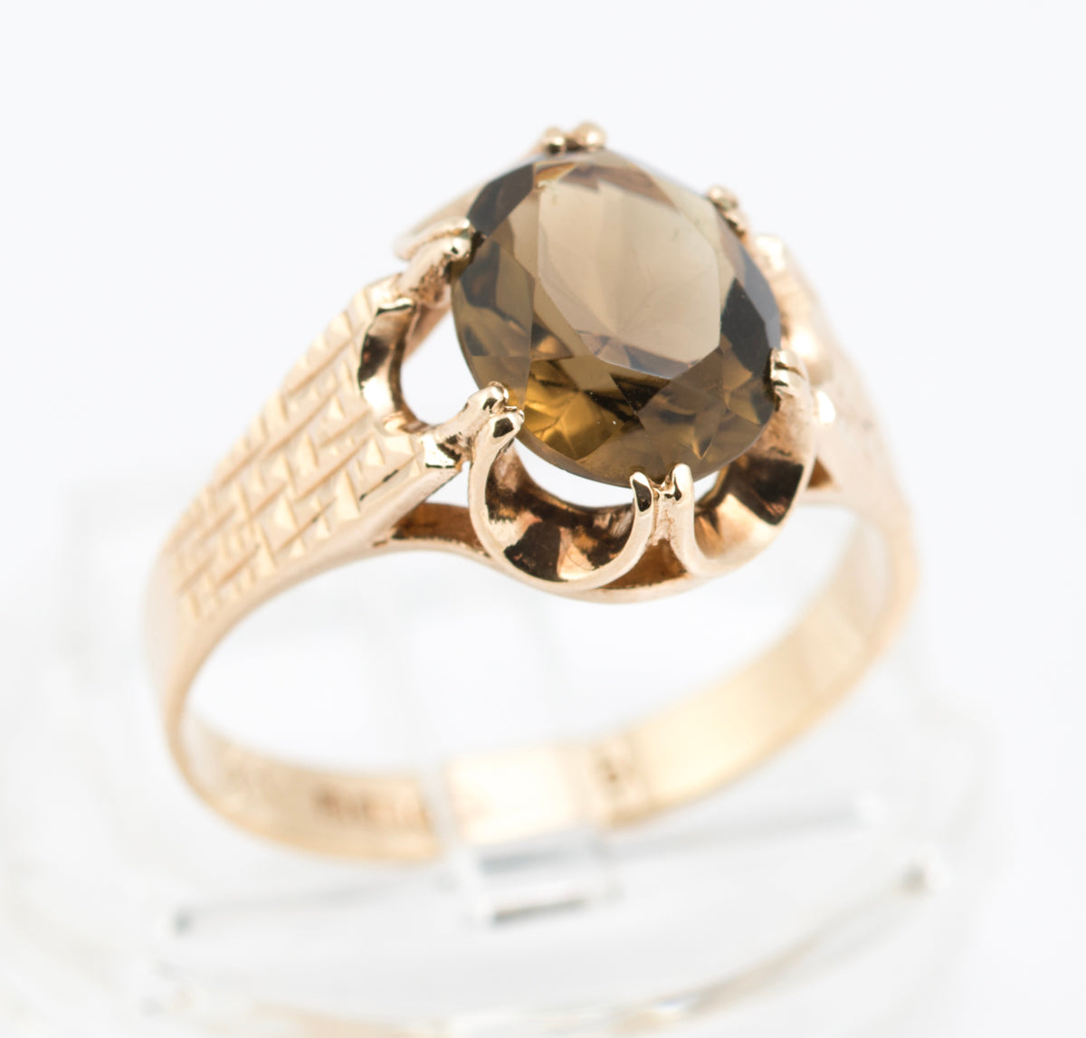 Vintage 9ct Yellow Gold Ring With 1.8 Carat Natural Smoky Quartz Gemstone (B2213)