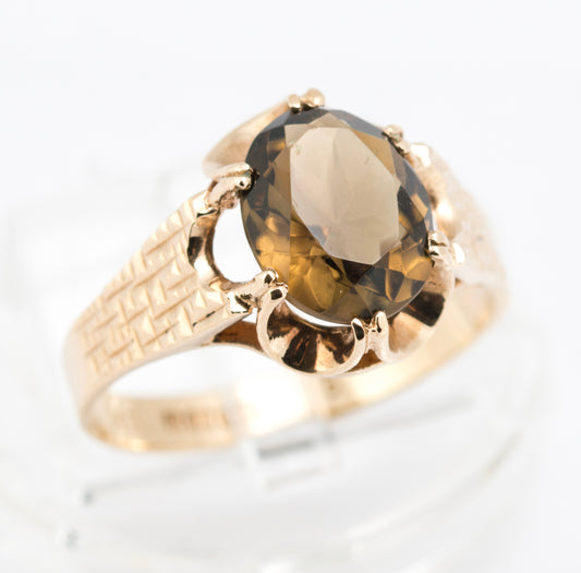 Vintage 9ct Yellow Gold Ring With 1.8 Carat Natural Smoky Quartz Gemstone (B2213)