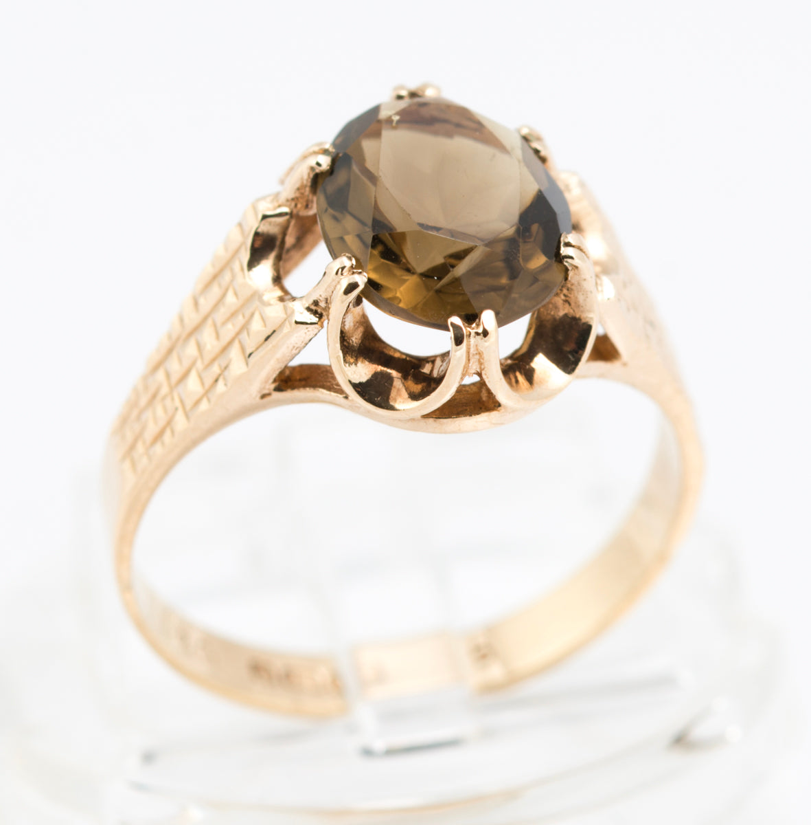 Vintage 9ct Yellow Gold Ring With 1.8 Carat Natural Smoky Quartz Gemstone (B2213)