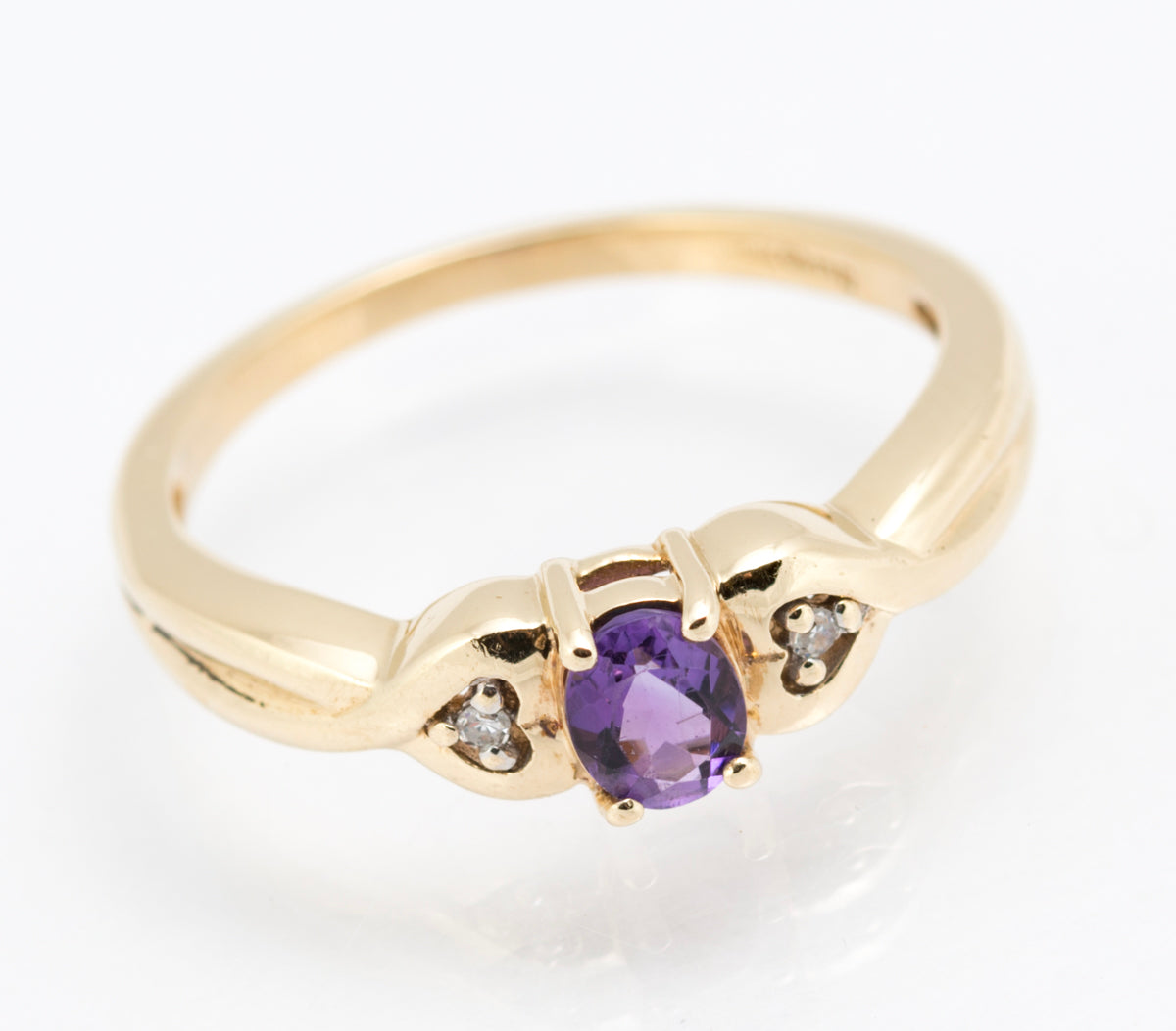 Elegant 9ct Yellow Gold Ladies Natural Amethyst & Diamond Ring Vintage 1990's (B2214)