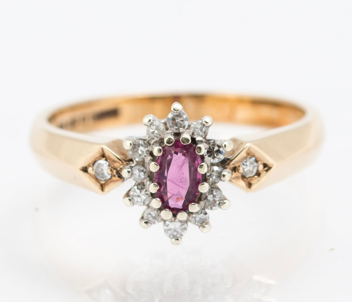 Vintage 9ct Yellow Gold Natural Ruby & Diamond Elegant Ladies Ring Size N(B2215)