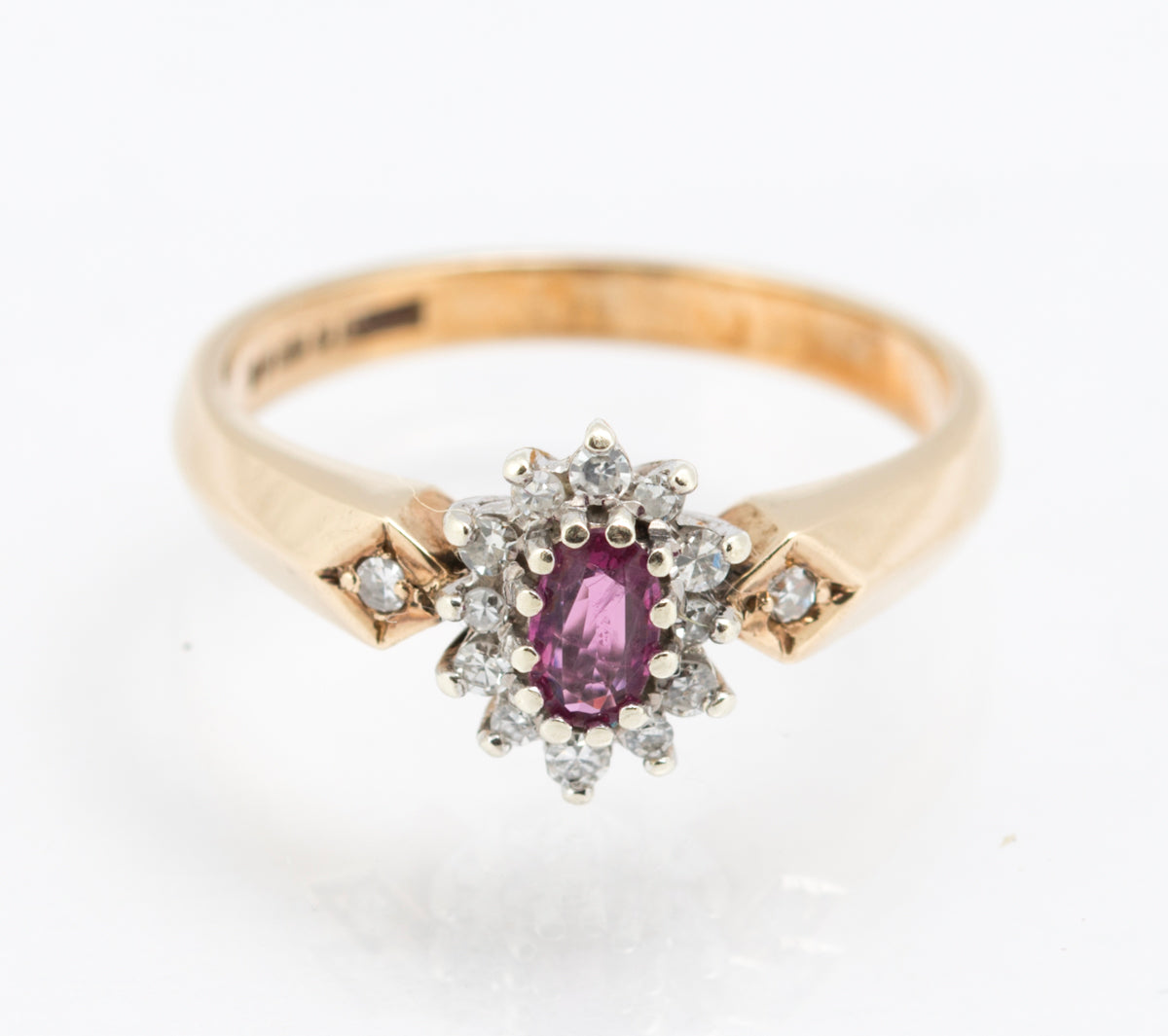 Vintage 9ct Yellow Gold Natural Ruby & Diamond Elegant Ladies Ring Size N(B2215)