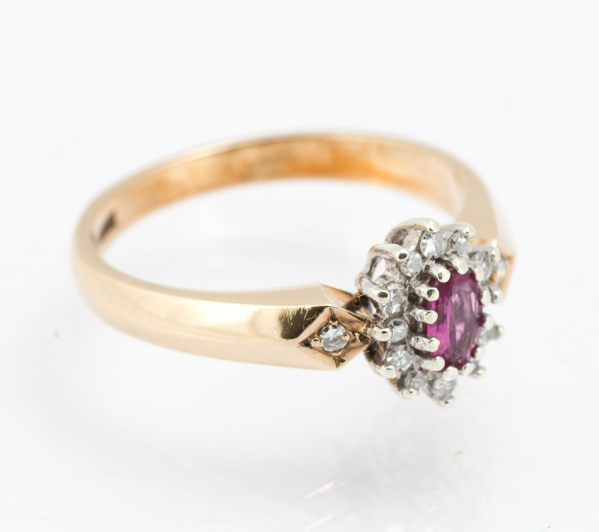 Vintage 9ct Yellow Gold Natural Ruby & Diamond Elegant Ladies Ring Size N(B2215)