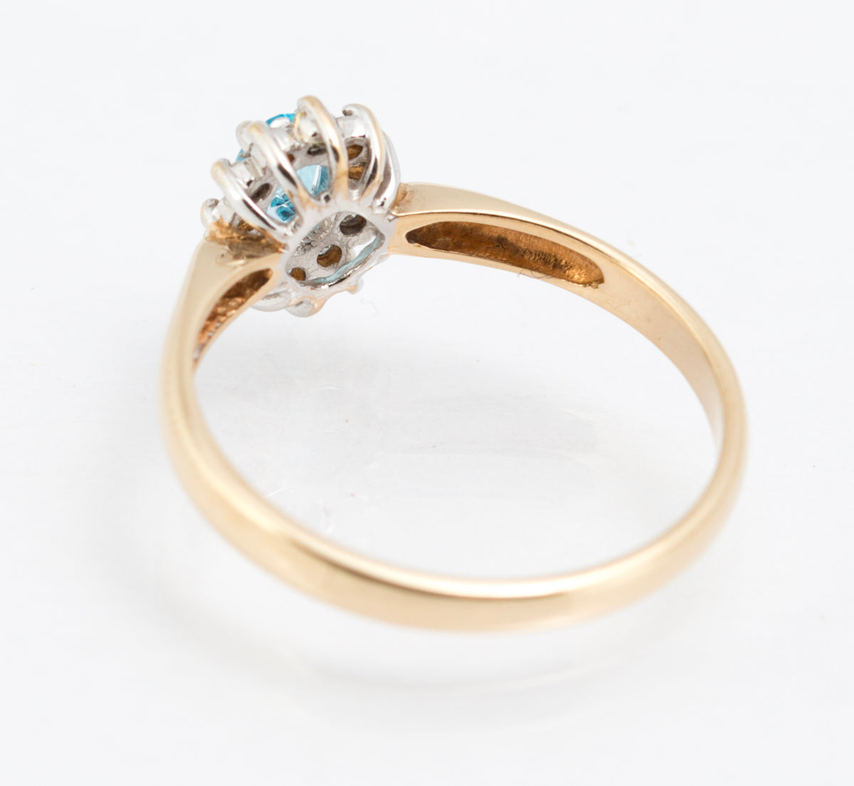 Pretty 9ct Yellow Gold Ladies Ring - Natural Blue Topaz Gemstone & Diamond Halo (B2216)