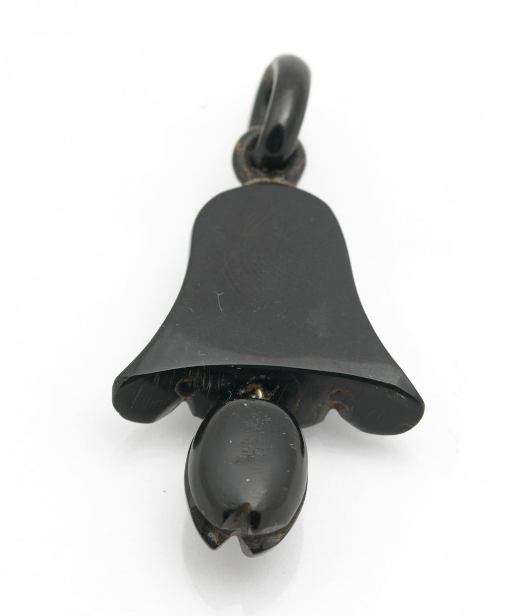 Antique Whitby Jet Carved Harebell Flower & Dropper Mourning Pendant c.1900 (B2226)