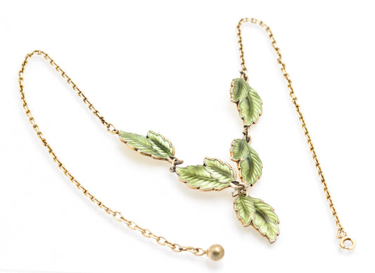 Vintage Ivar T Holth Norwegian Silver Gilt & Enamel Leaf Ladies Necklace (B2230)