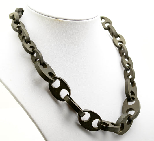 Antique Chunky Vulcanite Chain Link Mourning Necklace Victorian c.1880 (B2242)