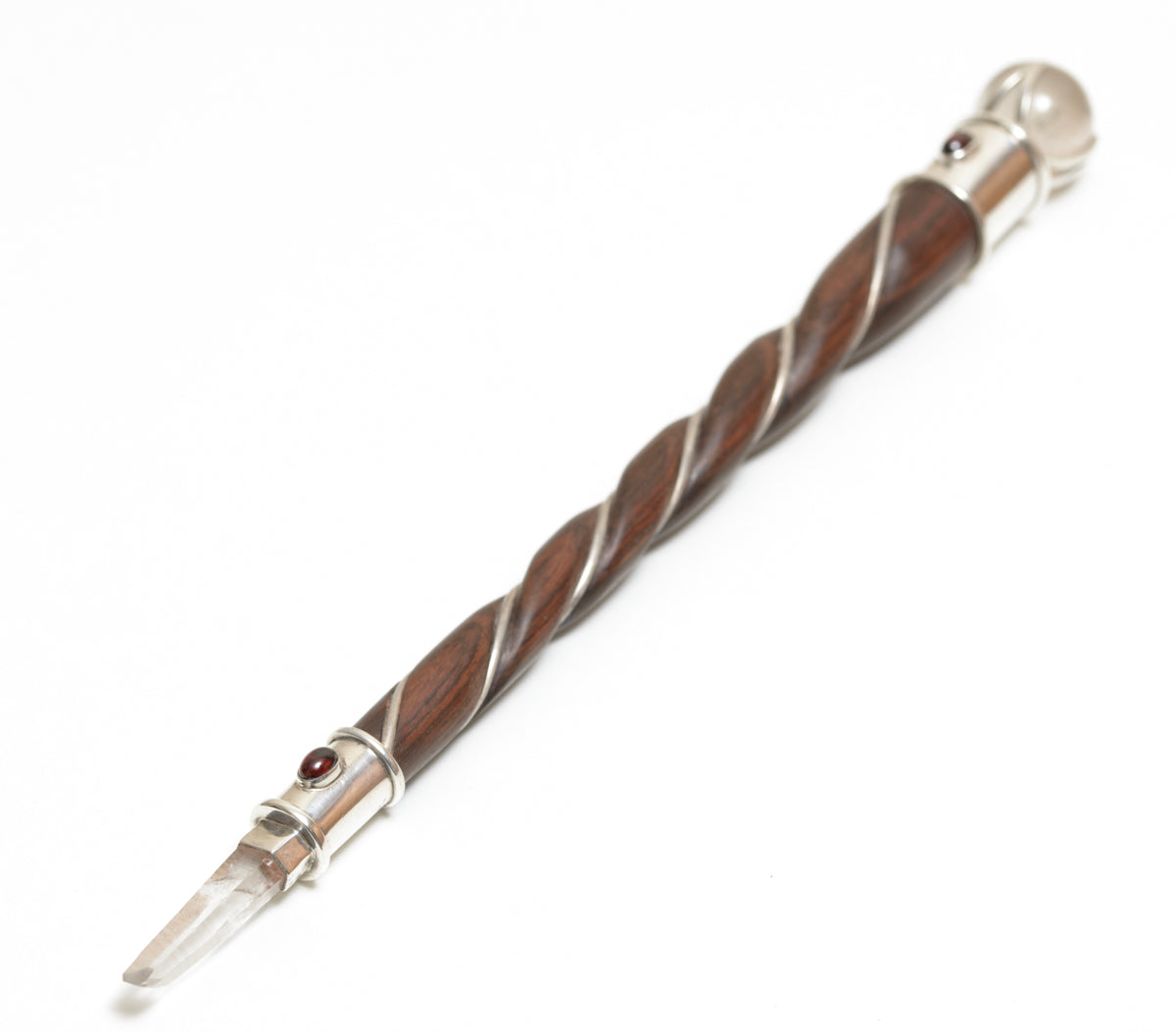 Vintage Hardwood, Sterling Silver, Garnet & Quartz Point Healing Wand (B2244)