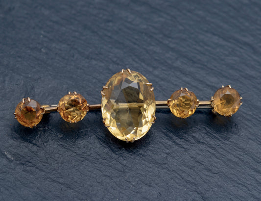 Antique 9ct Gold Citrine Bar Brooch With Large 11.5 Carat Gemstone c.1900 (B2245)