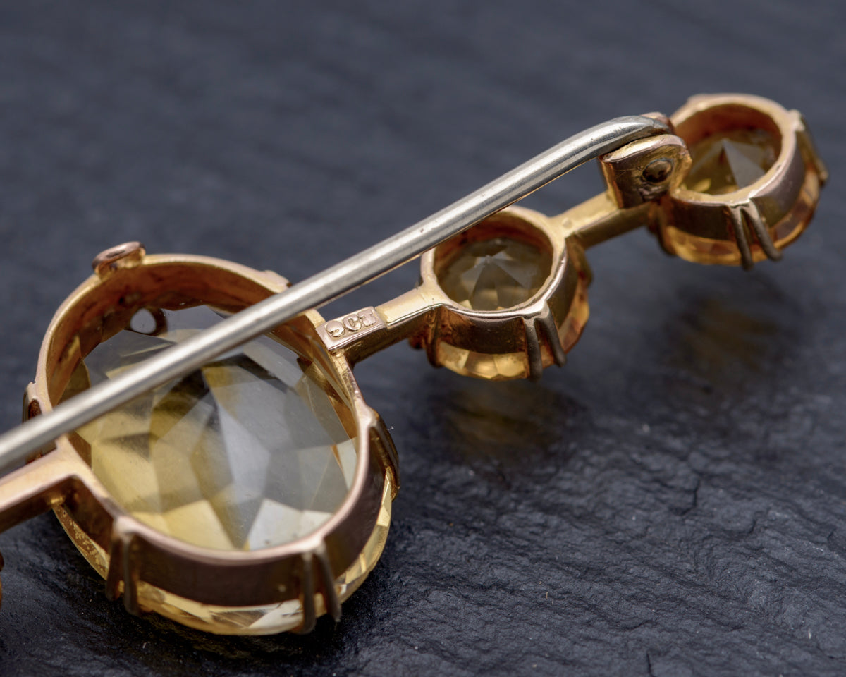 Antique 9ct Gold Citrine Bar Brooch With Large 11.5 Carat Gemstone c.1900 (B2245)