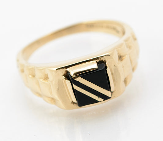 Vintage 9ct Yellow Gold Signet Ring With Black Onyx Panel Hallmarked London 1991 (B2257)