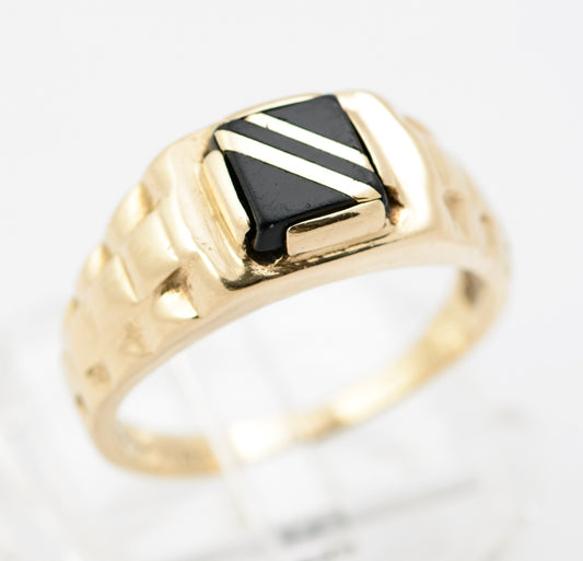 Vintage 9ct Yellow Gold Signet Ring With Black Onyx Panel Hallmarked London 1991 (B2257)