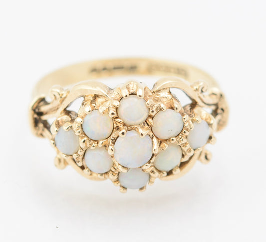 Vintage 9ct Gold & Natural Opal Cluster Fancy Dress Ring Hallmarked Birmingham 1976 (B2259)