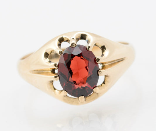 Vintage Men's Classic 1970's Signet Ring With Natural Garnet Gemstone Hallmarked Birmingham 1979 (B2260)