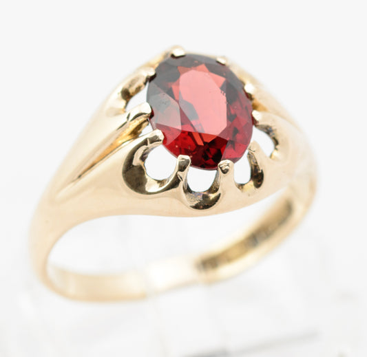 Vintage Men's Classic 1970's Signet Ring With Natural Garnet Gemstone Hallmarked Birmingham 1979 (B2260)