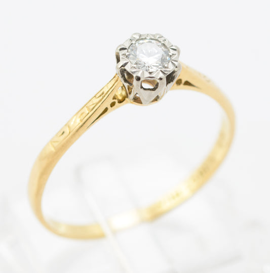 Vintage/Antique 18ct Gold & Natural Diamond Solitaire Engagement Ring c.1930 (B2261)