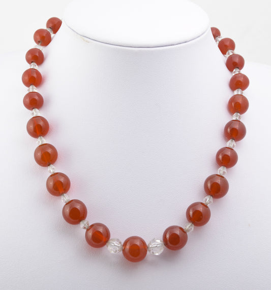 Vintage Art Deco Uranium / Vaseline Glass Red Bead Necklace Early 20th Century (B2263)