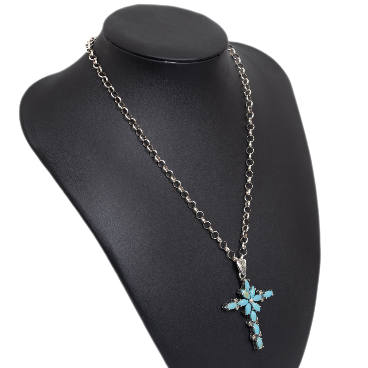 8 Other Reasons oversized cross pendant necklace in silver and turquoise |  ASOS