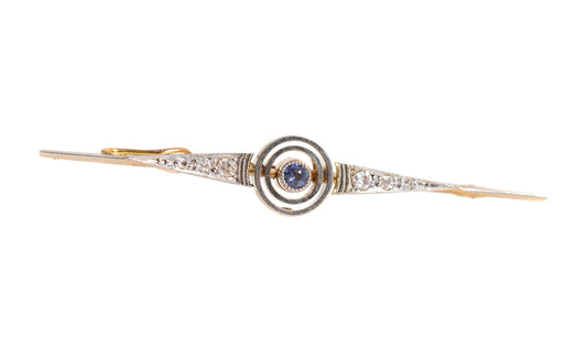 Antique Art Deco 14ct Gold, Platinum Sapphire & Diamond Bar Brooch/Pin c.1920 (A1226)