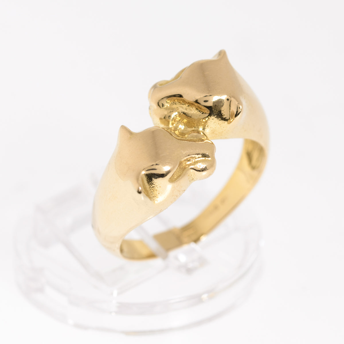 Vintage Egyptian Gold Solid 18ct Twin Big Cat Leopard Head Ring Arabic Mark (A1251)