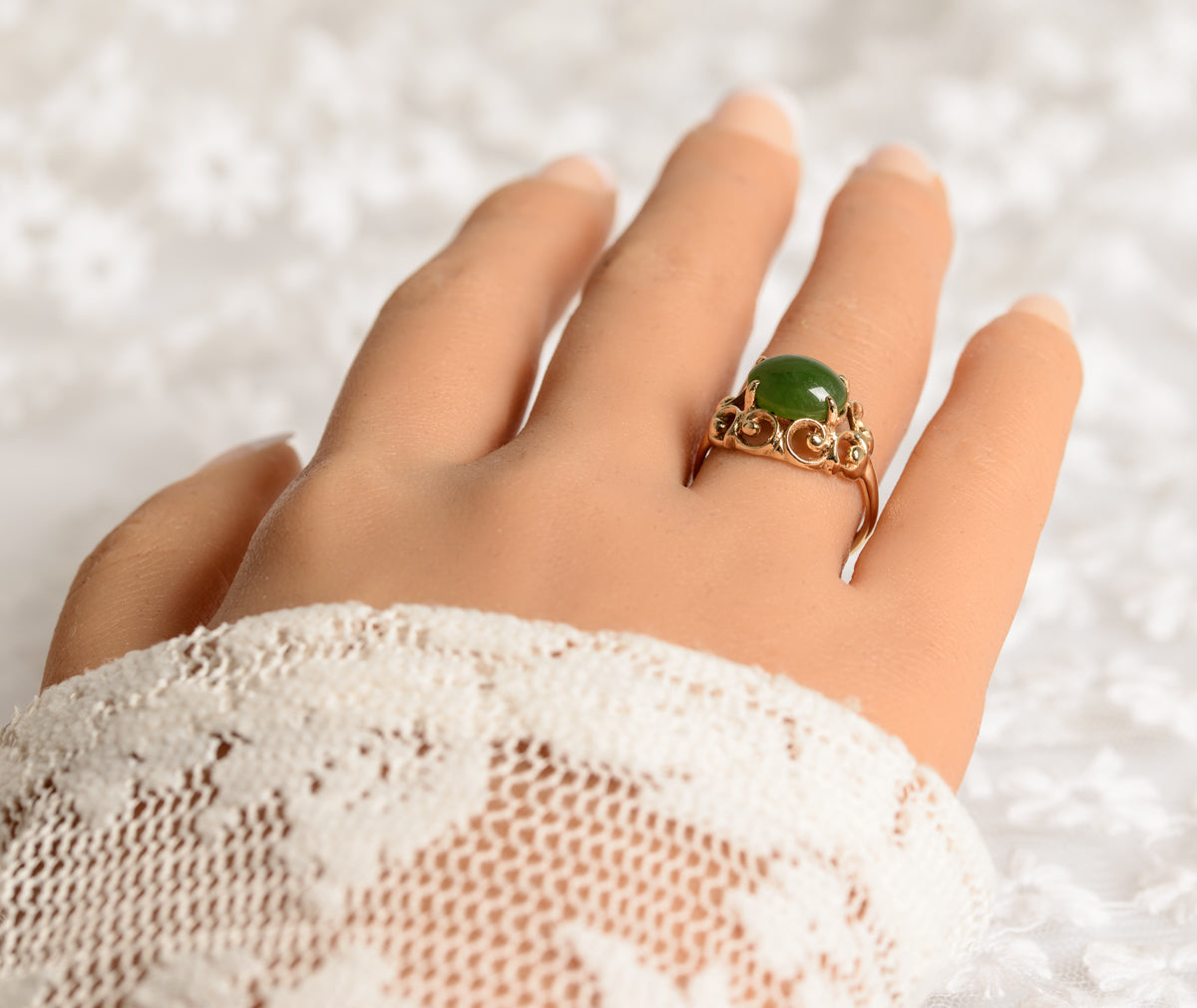 Jade ring with gold on sale band