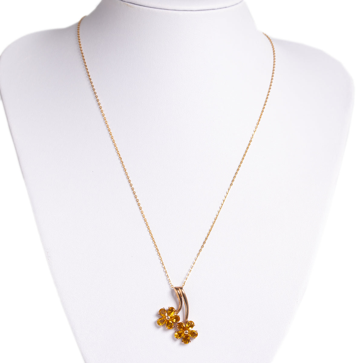 Citrine Flowers With Stems Design Pendant 9ct Gold With Fine 14K Gold Chain  (A1389)
