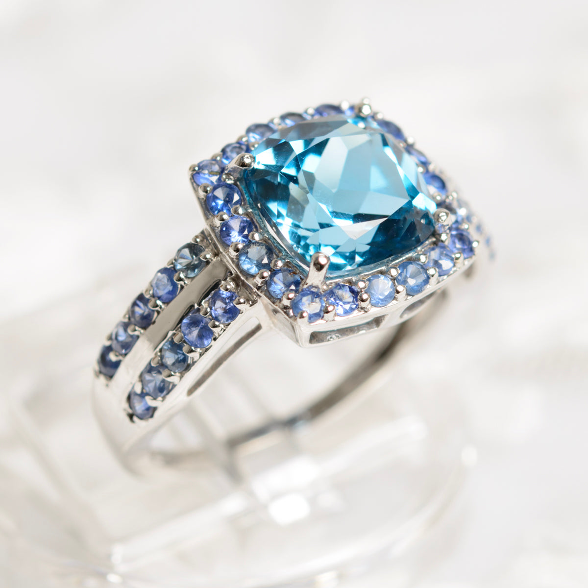 Natural Blue Topaz sold White Gold Ring 925 Sz 8