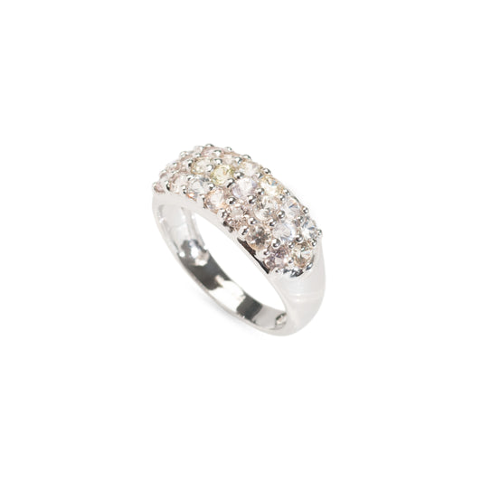 9ct Gold & Pastel Sapphire Pave Set Ring In Broad White Gold Band Size N  (Code A427)