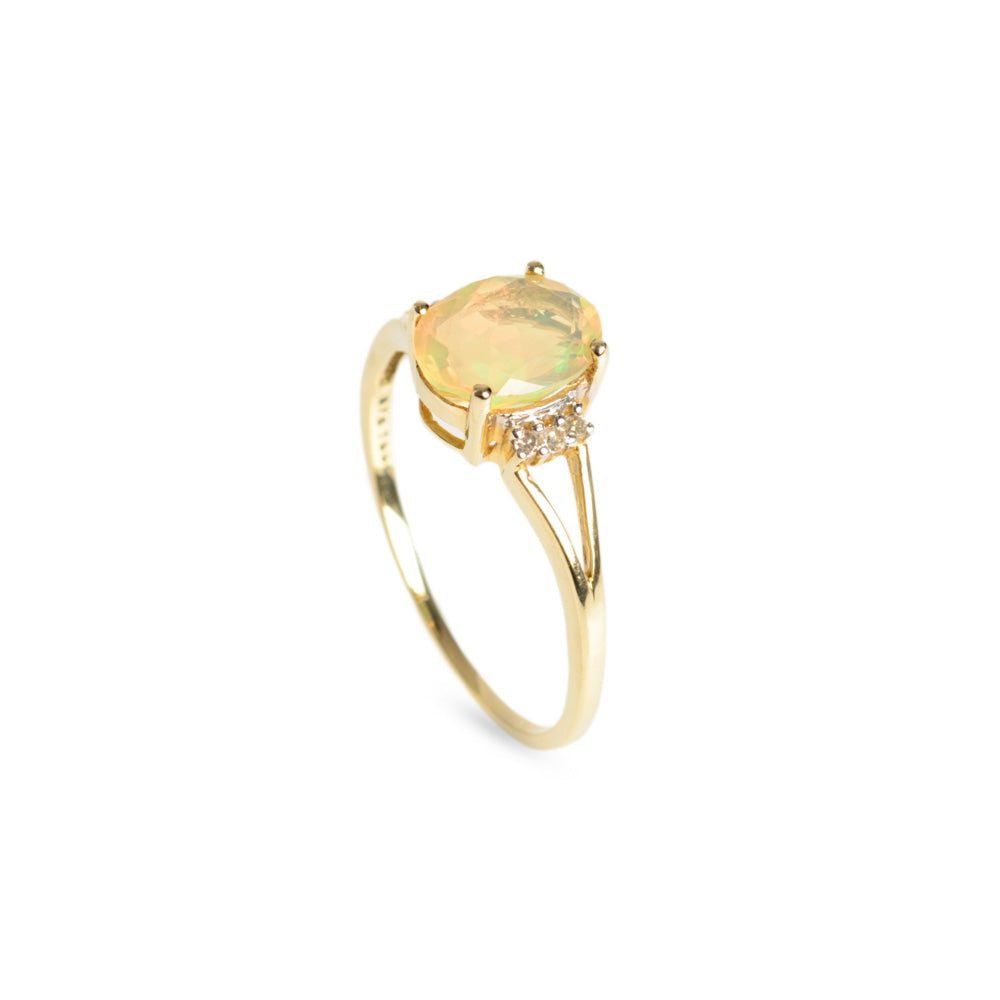 9ct Gold Facet Cut Welo Opal & Diamond Ring TGGC Hallmarked 2012 Size R   (Code A628)