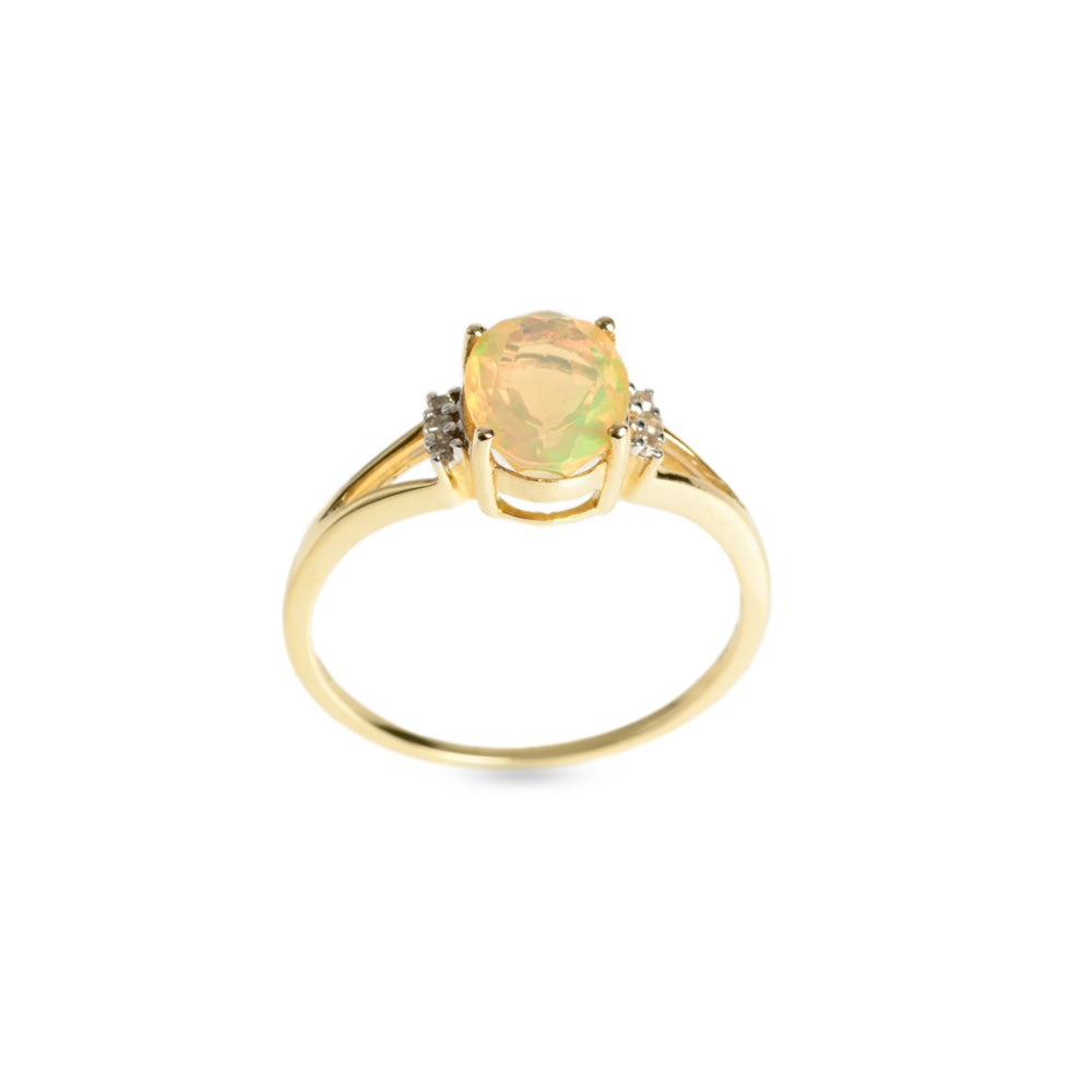 9ct Gold Facet Cut Welo Opal & Diamond Ring TGGC Hallmarked 2012 Size R   (Code A628)