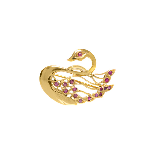 Antique 22ct Gold & Natural Ruby Set Swan Brooch/Pendant c.1920 (Code A742)